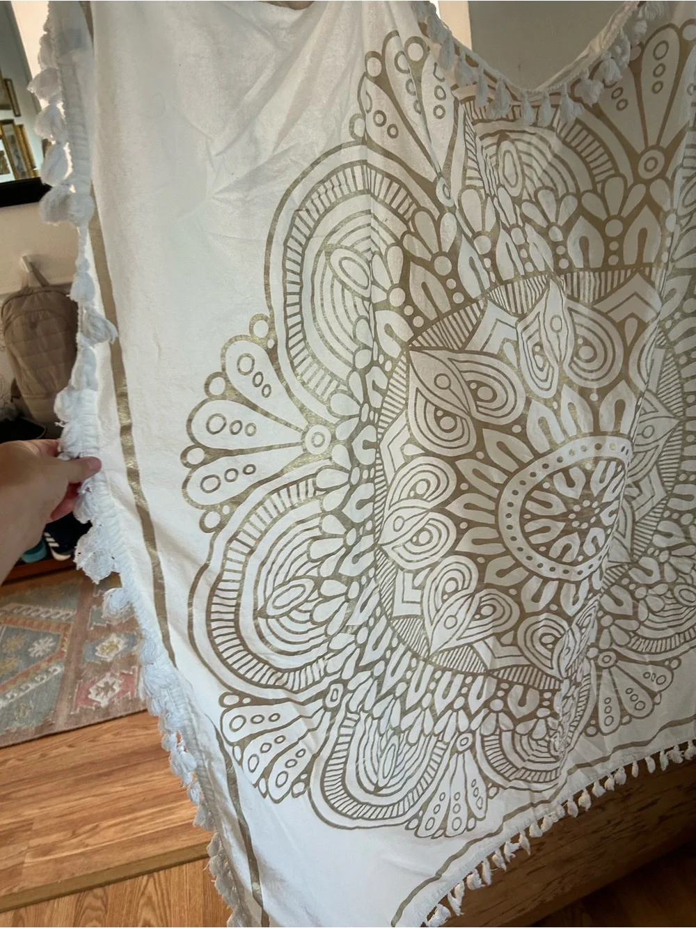 Pottery barn teen Boho Gold Mandala Wall Tapestry GUC throw cotton